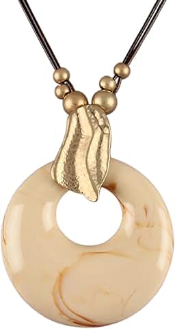Leather large pendant boho necklace for women