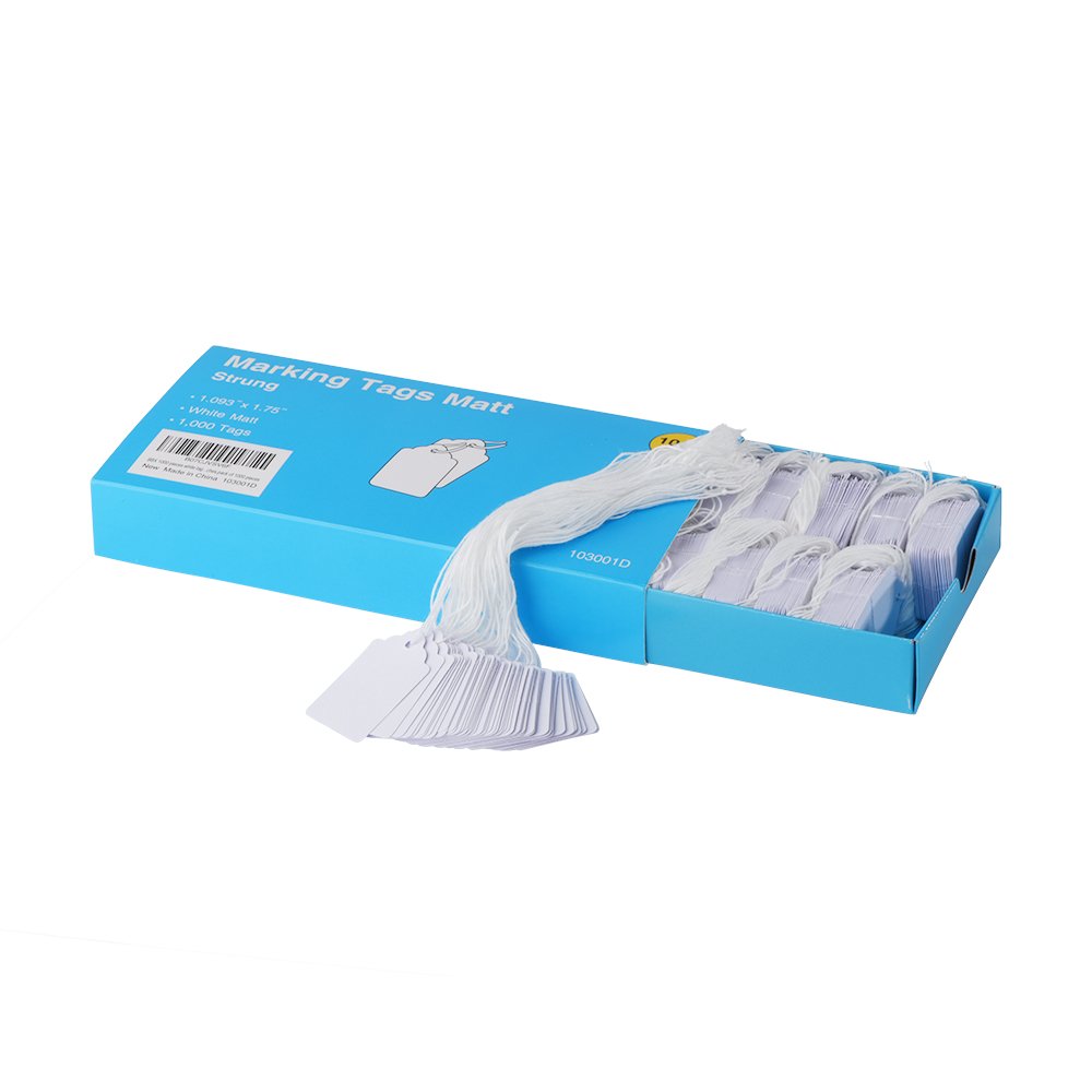 White matte string tags for pricing and labeling, 1000 pcs