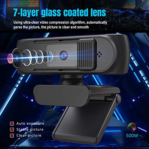 1080P/ 30fps HD USB Webcam with Noise- Reducing Microphone Auto- Focus 5MP 360 Degree Rotation Web Camera for PC, MAC, Laptop, Plug and Play Web Camera for YouTube, Skype Video Calling