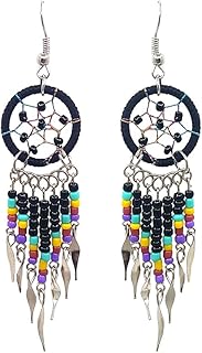 Native American Style Dream Catcher Earrings with Beads and Dangles