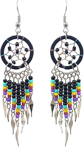 Native American Style Dream Catcher Earrings with Beads and Dangles