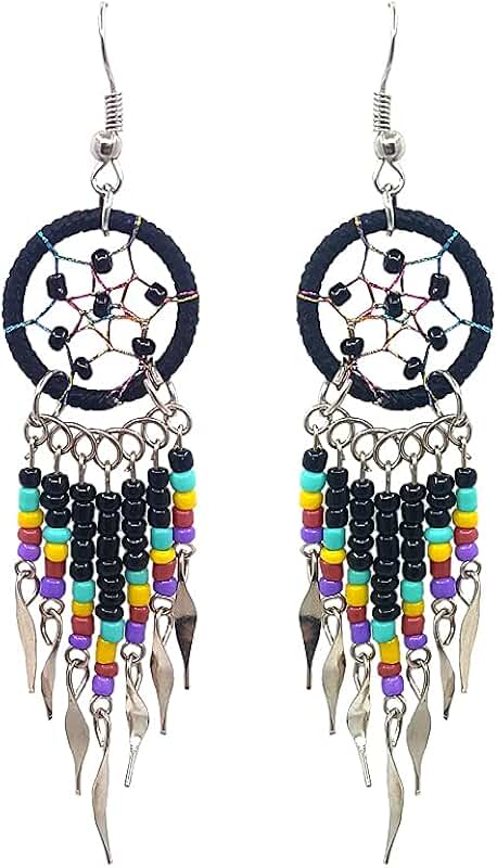 Native American Style Dream Catcher Earrings with Beads and Dangles