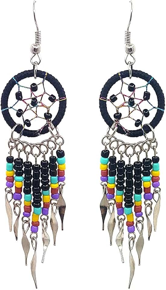 Native American Style Dream Catcher Earrings with Beads and Dangles