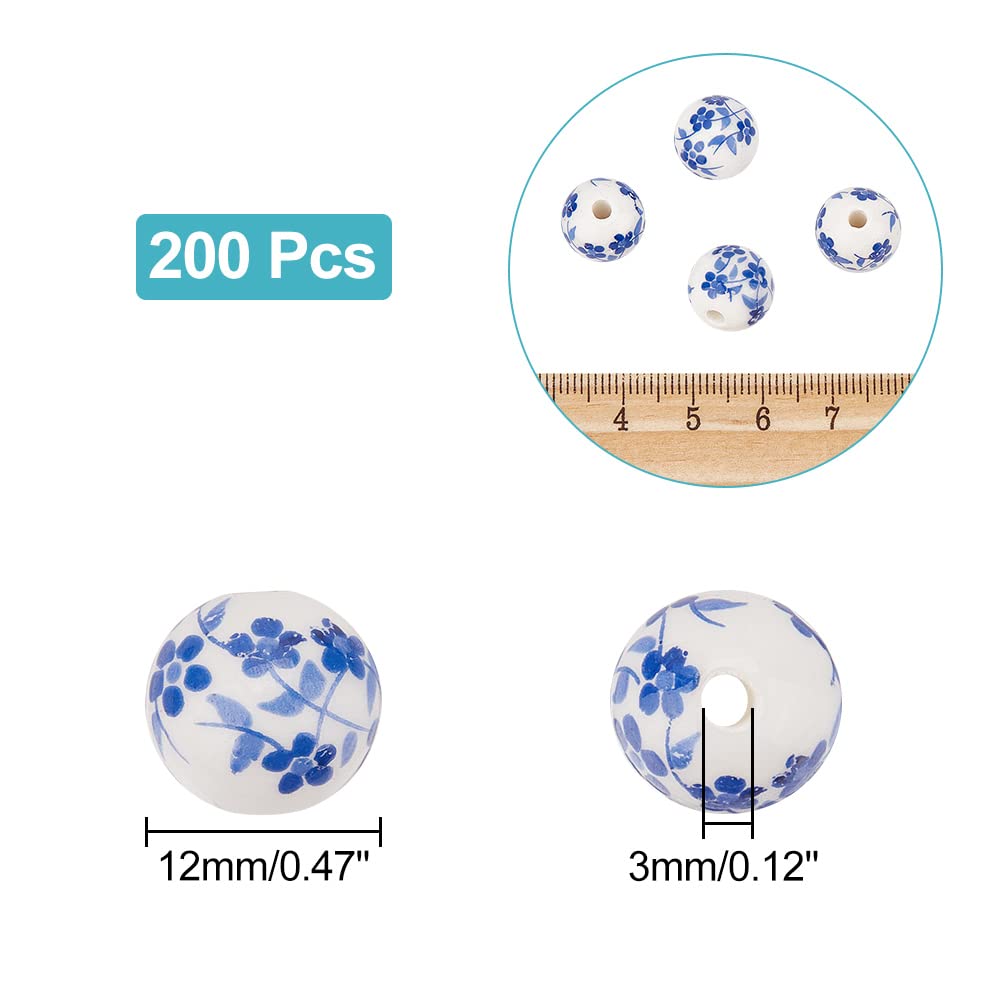 200pcs 12mm Round Porcelain Beads for DIY Jewelry Making