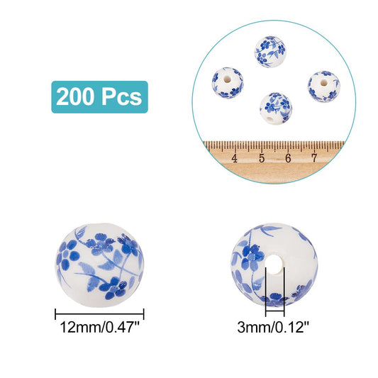 200pcs 12mm Round Porcelain Beads for DIY Jewelry Making