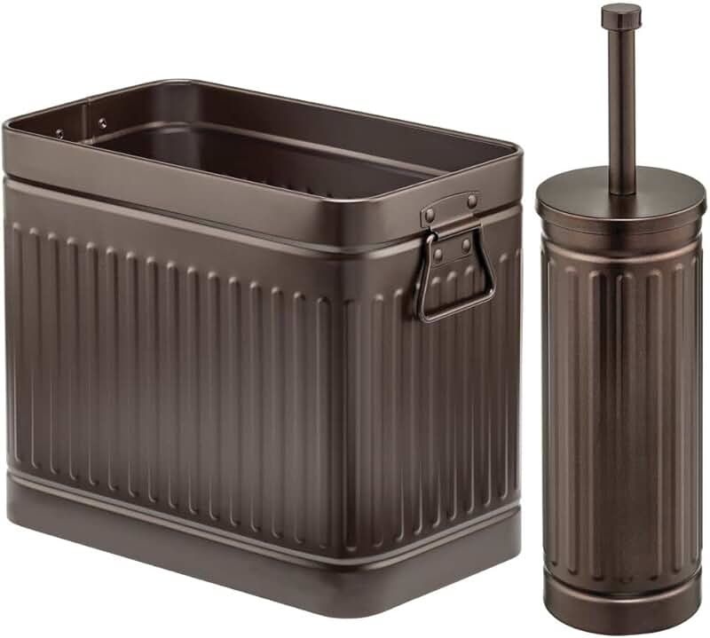 Set of 2 metal bathroom cleaning and storage containers