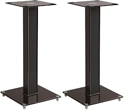 Pair 18-Inch Speaker Stands with Cable Management and Glass Base