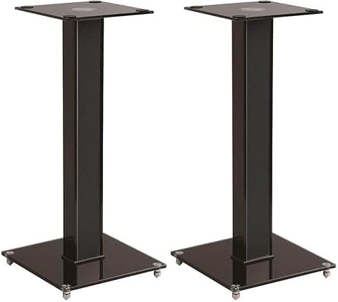 Pair 18-Inch Speaker Stands with Cable Management and Glass Base