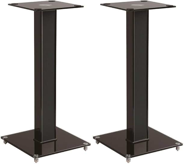 Pair 18-Inch Speaker Stands with Cable Management and Glass Base