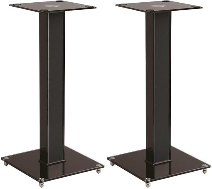 Pair 18-Inch Speaker Stands with Cable Management and Glass Base