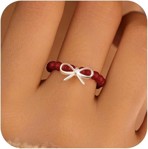 Sterling Silver Bow Knot Beads Ring for Women