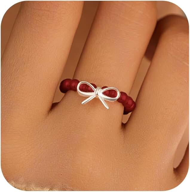 Sterling Silver Bow Knot Beads Ring for Women
