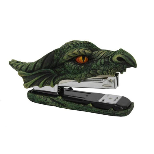 Green-eyed dragon figurine with stapler function