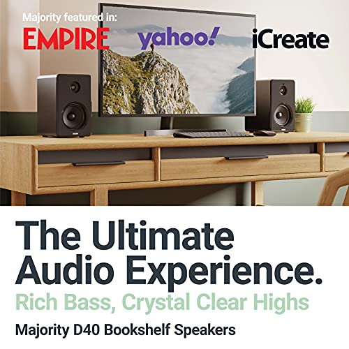 D40 Active Bookshelf Speakers | Powered Stereo Studio Speakers | Powerful Amplified 2.0 Channel Sound | Bluetooth, Optical, RCA, USB & Aux Playback | Digital Controls | HiFi Speakers