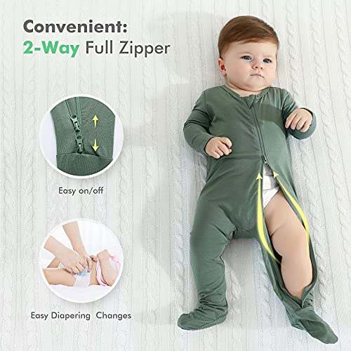 Baby Footed Pajama Zip Front, Bamboo Rayon, Dark Forest Green, 0-3 Months