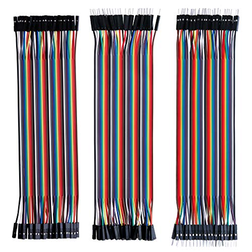 120pcs Multicolored Dupont Wire 40pin Male to Female, 40pin Male to Male, 40pin Female to Female Breadboard Jumper Wires Ribbon Cables Kit Compatible with Arduino Projects