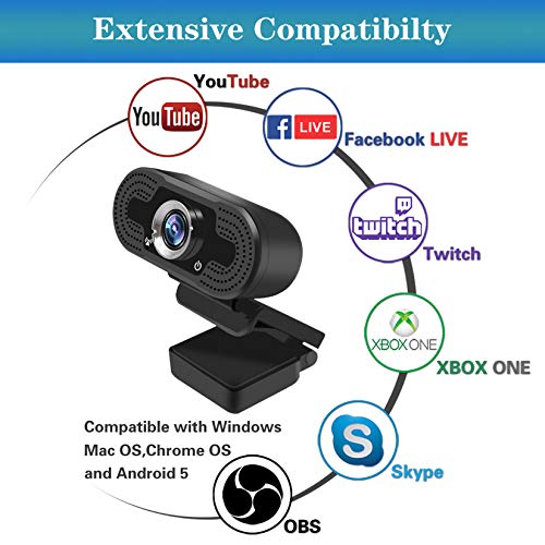 1080P HD Webcam with Noise-Reduction Microphone for Laptop and Desktop Video Calling, Video Recording, Online Teaching, Games, etc. Easy to use, USB Plug-and-Play Webcam.