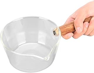Glass milk pan with non-stick handle and V spout