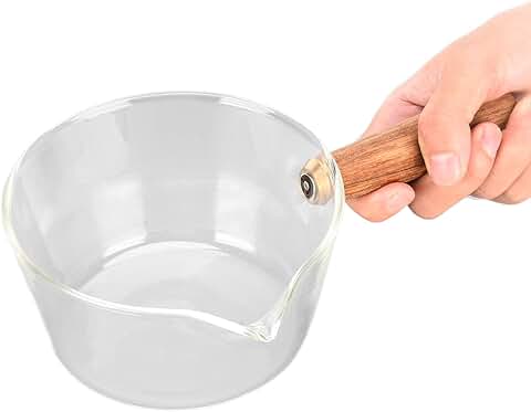Glass milk pan with non-stick handle and V spout