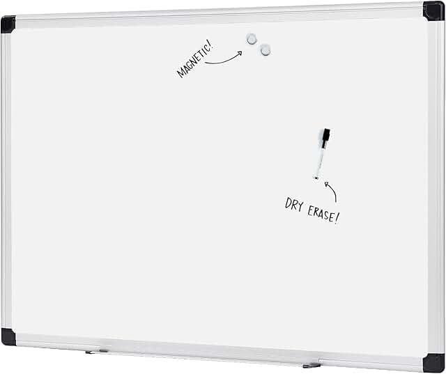 Magnetic Whiteboard, 36 x 48 inches, Aluminum Frame
