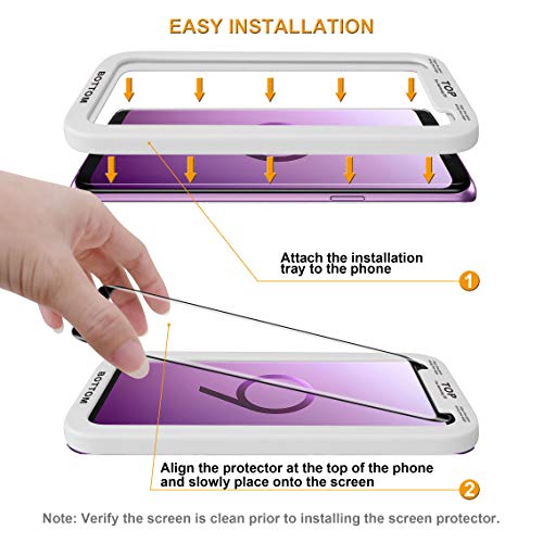 (2 Pack) Designed for Samsung Galaxy S9 Tempered Glass Screen Protector with (Easy Installation Tray) Anti Scratch, Bubble Free (Black)