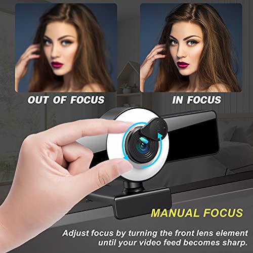 1080P Webcam with Microphone, Web Camera with Fill Light Privacy Cover and Tripod, Computer Camera for Zoom Meeting, Streaming, Video Call