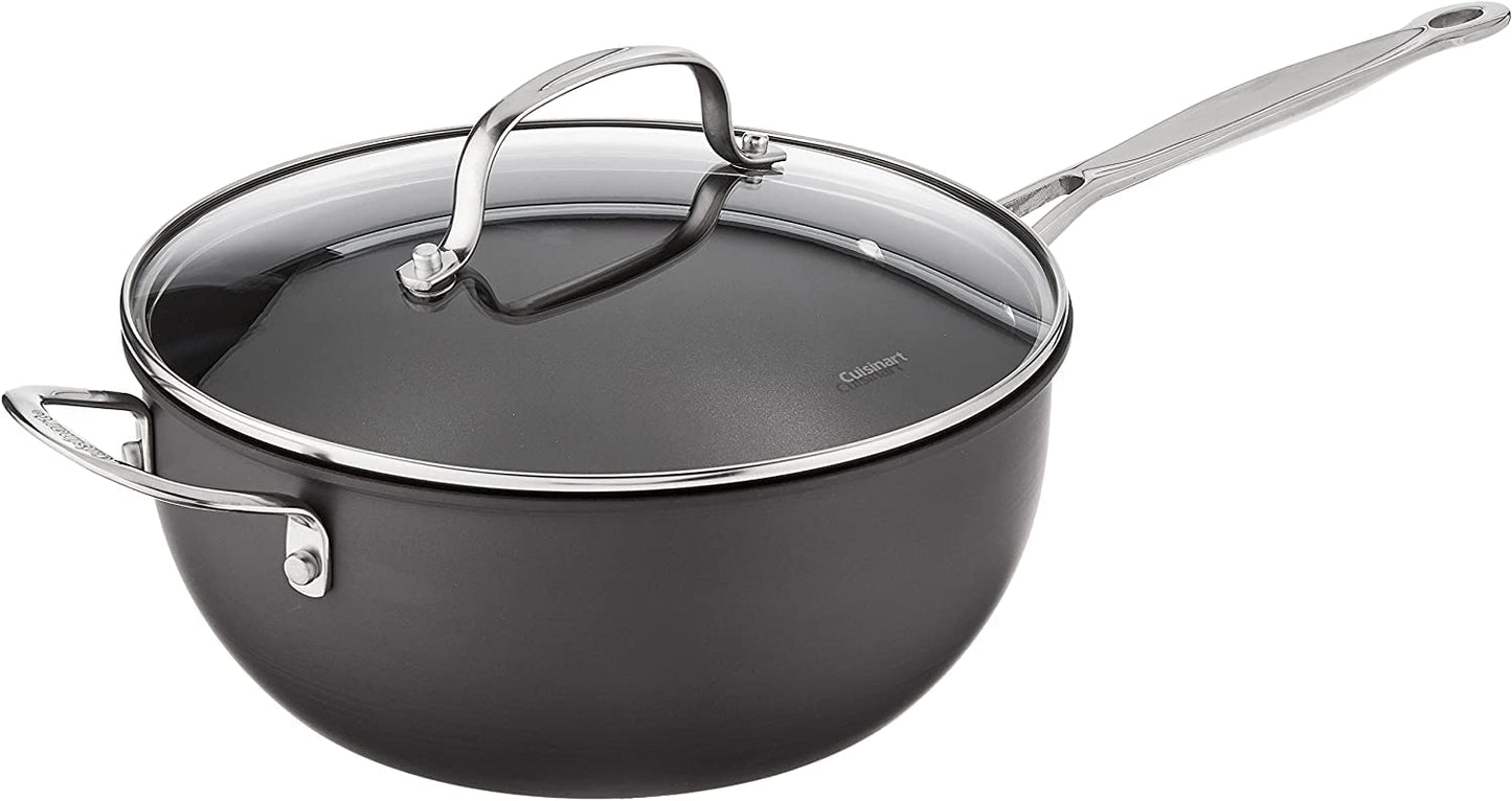 Chef's Clic Nonstick Hard-Anodized 4-Quart Chef's Pan with Helper Handle and Gl Cover