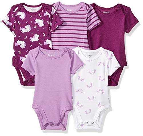 Ultimate Baby Flexy 5 Pack Short Sleeve Bodysuits, Purple Fun, 12-18 Months