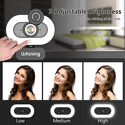 HD Webcam with Microphone, Webcam with Ring Light,Privacy Cover,Noise Reducing Web Cameras for Computers with Microphone Compatible with Zoom,Skype,Facetime,Teams