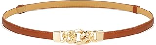 Women’s Thin PU Leather Waist Belt with Gold Buckle