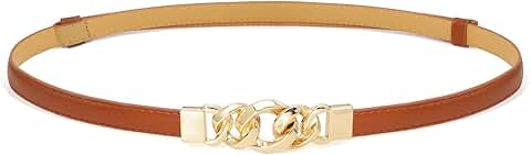 Women’s Thin PU Leather Waist Belt with Gold Buckle