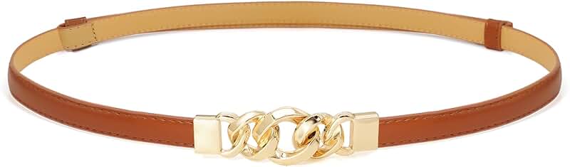 Women’s Thin PU Leather Waist Belt with Gold Buckle