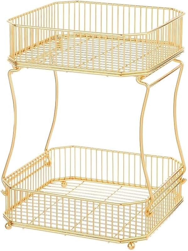 Two-Tier Gold Metal Fruit and Snack Basket Organizer
