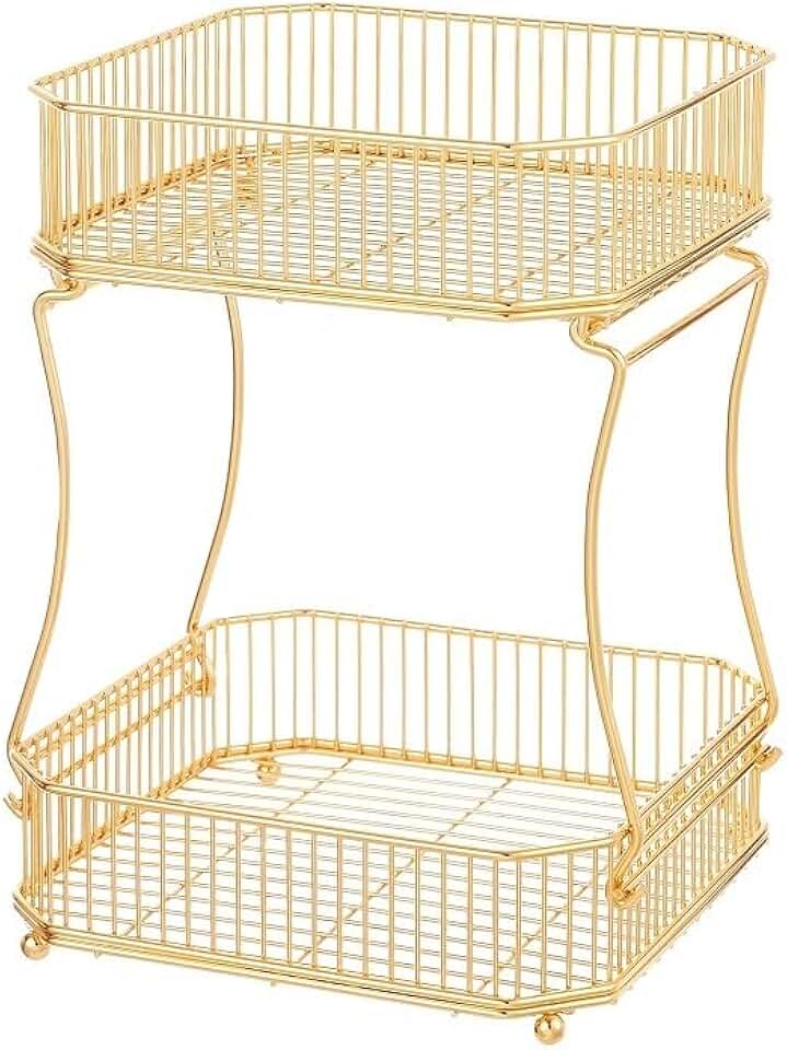 Two-Tier Gold Metal Fruit and Snack Basket Organizer