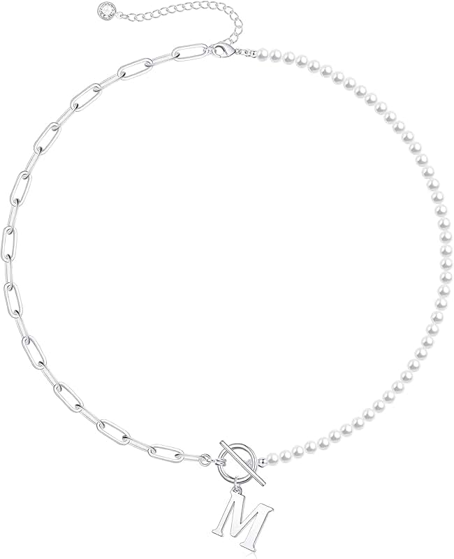 Dainty Pearl Initial Necklace for Women