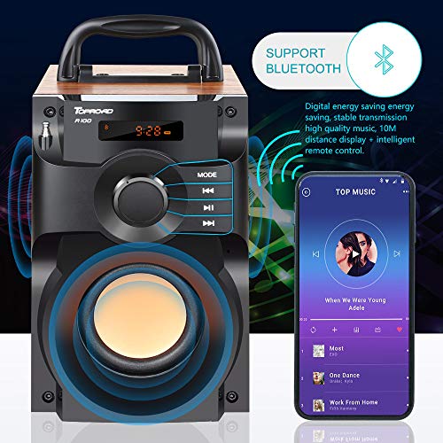 Bluetooth Speaker, Portable Speakers with Subwoofer Wireless Stereo Sound Bass Wooden Outdoor Party Speaker Bluetooth 5.0 Support Remote Control FM Radio for Home, Indoor, Travel, Camping (Yellow)