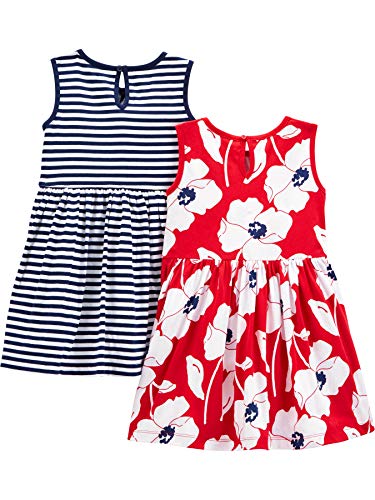 Baby Girls' Short-Sleeve and Sleeveless Dress Sets, Pack of 2, Poppy Print/Stripe, 18 Months