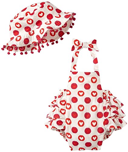 Girls' Zoe Onesie with Hat Dotted Heart Ikat, Pink, 3-6 Months