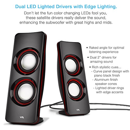 Bluetooth Speakers with LED Lights - The Perfect Gaming, Movie, Party, Multimedia 2.1 Subwoofer Speaker System (CA-SP34BT)