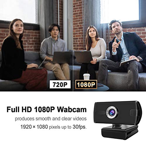 Webcam 1080P with Microphone, Autofocus HD Web Cameras for Computer with Tripod & Rotatable Clip, 120-Dgree Widescreen USB Webcam for PC Desktop Video Calling Streaming Gaming Conferencing (Black)