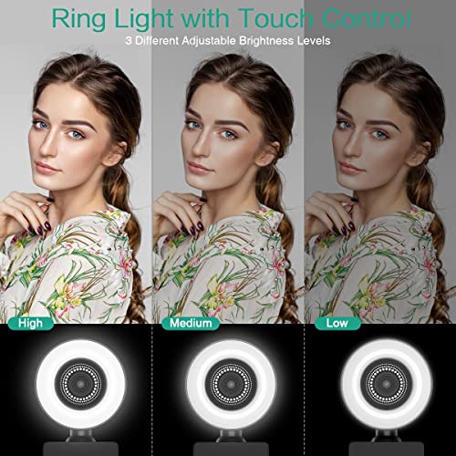 Streaming Webcam with Ring Light, (Upgraded Version) HD Webcam with Microphone, 3-Level Brightness, Web Camera for Zoom Meeting, YouTube Facebook Streamer, Online Learning