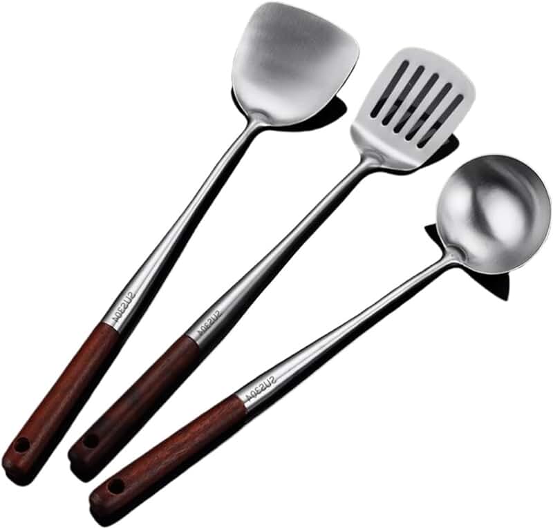 Set of three silicone cooking spatulas for frying and stirring