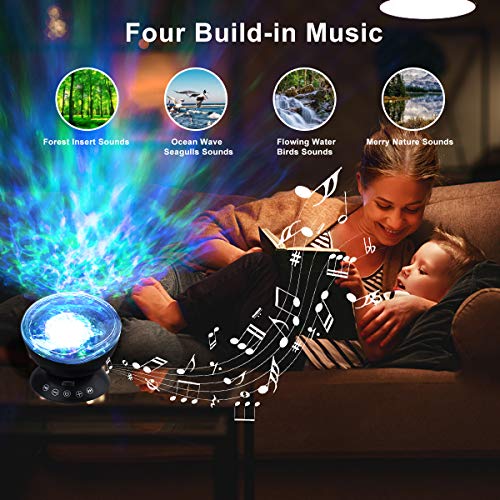 Ocean Wave Projector, 12LED 7Colors Night Light Ceiling Mood Lamp, Built-in Music Speaker for Kids Bedroom, Timer& remote control Sound Machine