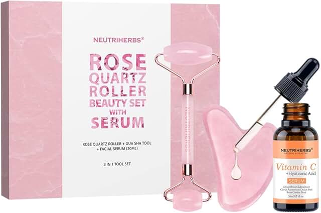 Jade Gua Sha, Face Roller, and Vitamin C Serum Set