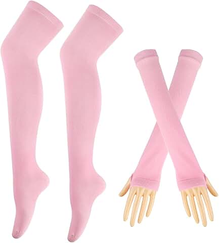 Women’s Stripe Leggings, Long Knit Gloves, Socks Set