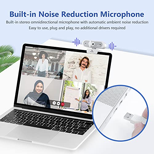 N660P 1080P 60FPS Webcam with Software Control, Dual Microphone & Cover, Autofocus, HD USB Computer Web Camera, for OBS/Zoom/Skype/FaceTime/Teams/Twitch, White