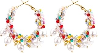 Handmade Beaded Hoop Earrings for Women and Ladies