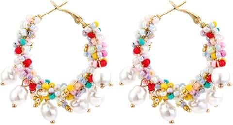 Handmade Beaded Hoop Earrings for Women and Ladies