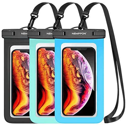 3-pack waterproof cell phone pouches with neck lanyard