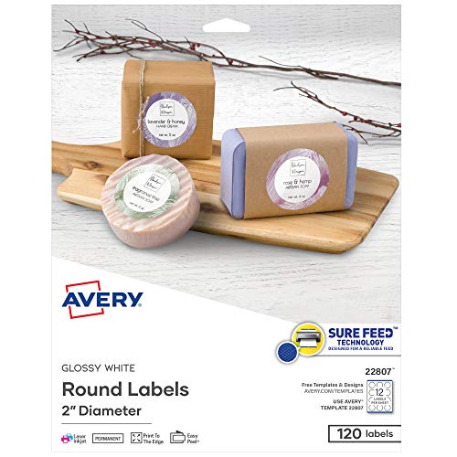 2" Glossy White Round Labels, Sure Feed, Full Bleed --Print to the Edge, 120 Thank You Labels (22807)